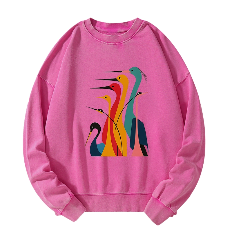 Tokyo-Tiger Various Types Of Cranes Washed Sweatshirt