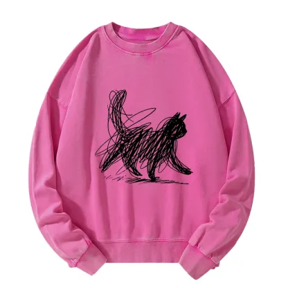 Tokyo-Tiger Minimalist Cat Art Washed Sweatshirt