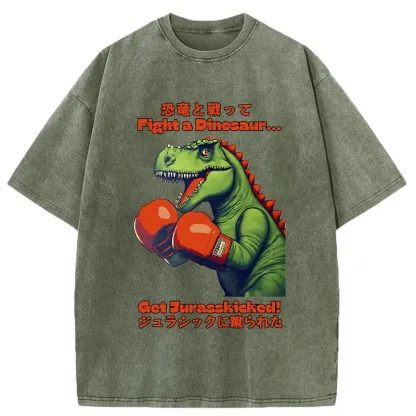 Tokyo-Tiger Fighting Dinosaurs Washed T-Shirt