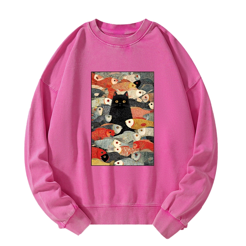 Tokyo-Tiger Cats And Fish Washed Sweatshirt