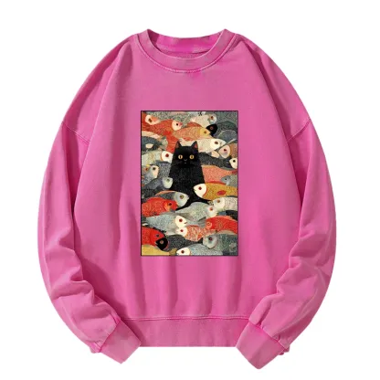 Tokyo-Tiger Cats And Fish Washed Sweatshirt