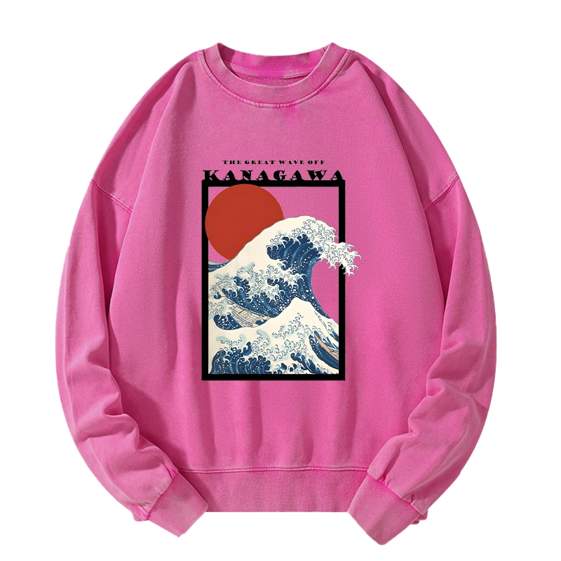 Tokyo-Tiger Minimalist Ukiyo-e Waves Washed Sweatshirt