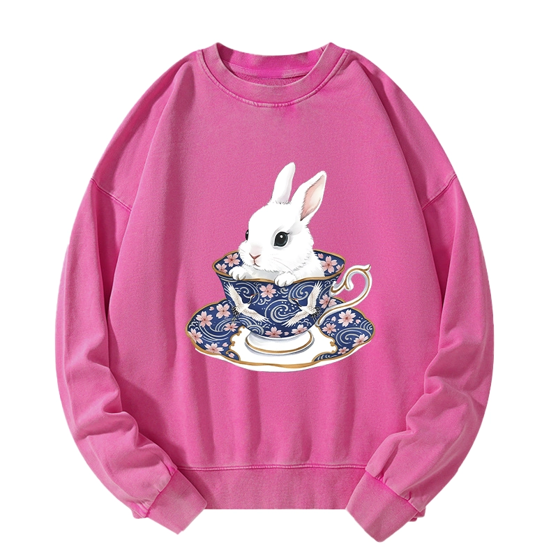 Tokyo-Tiger Cute Rabbit Tea Set Washed Sweatshirt