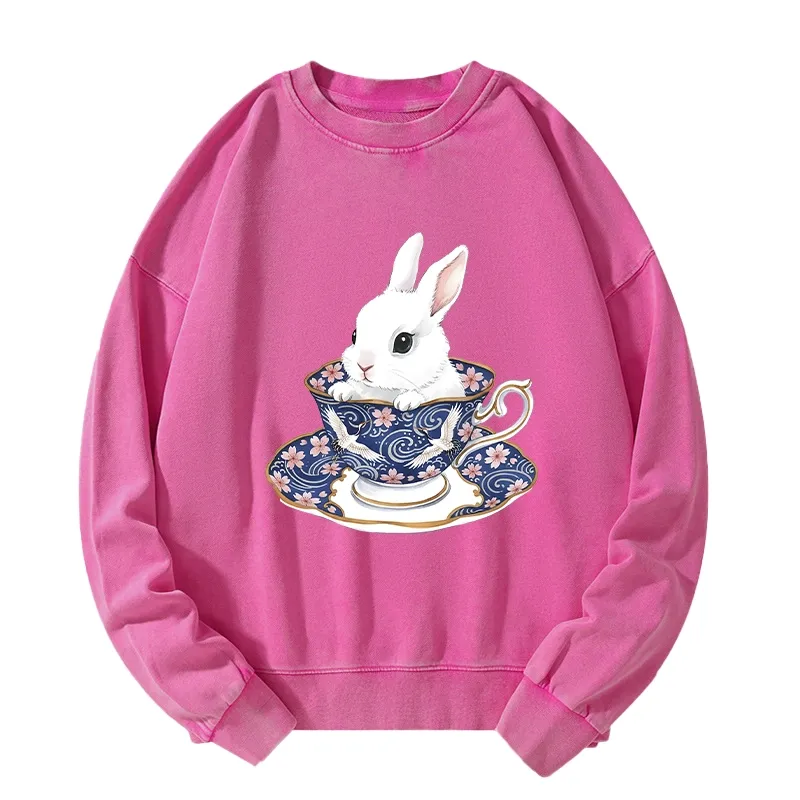 Tokyo-Tiger Cute Rabbit Tea Set Washed Sweatshirt