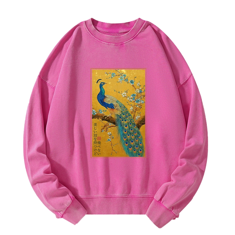 Tokyo-Tiger The Peacock's Silent Elegance Washed Sweatshirt