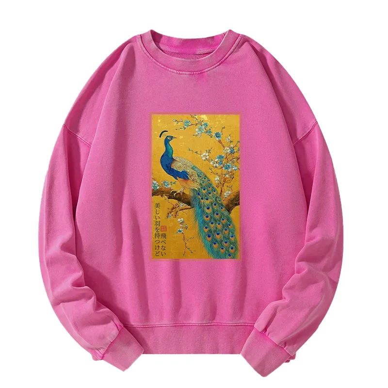Tokyo-Tiger The Peacock's Silent Elegance Washed Sweatshirt