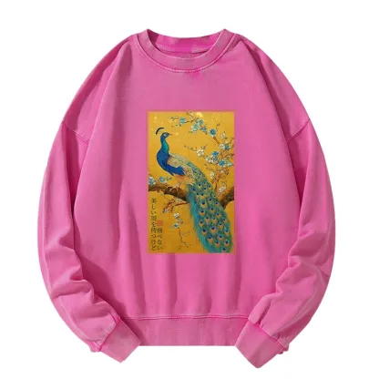 Tokyo-Tiger The Peacock's Silent Elegance Washed Sweatshirt