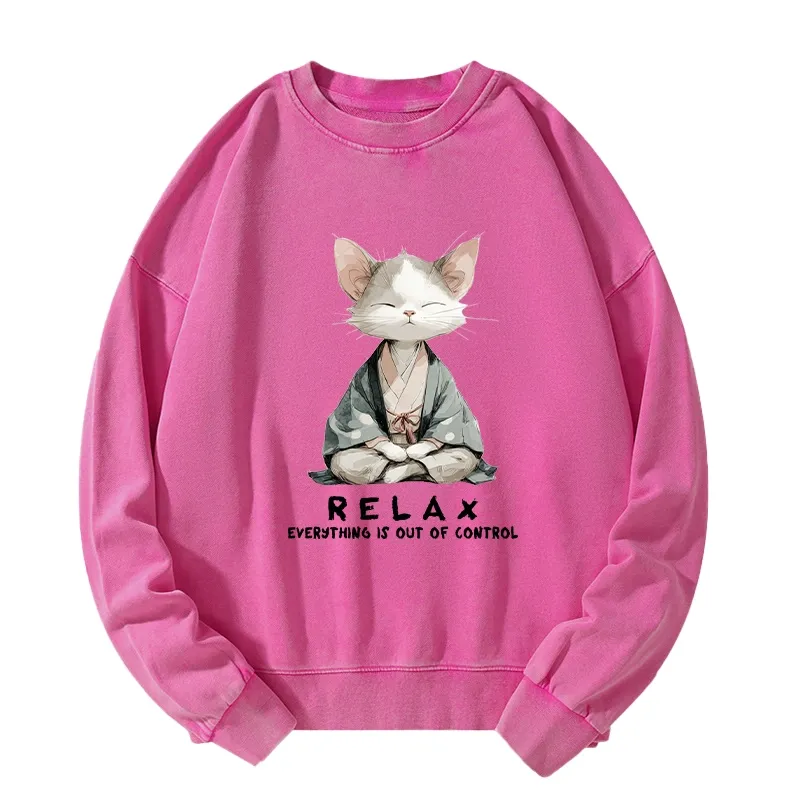 Tokyo-Tiger Zen Cat Relaxation，Everything's Out Of Control Washed Sweatshirt