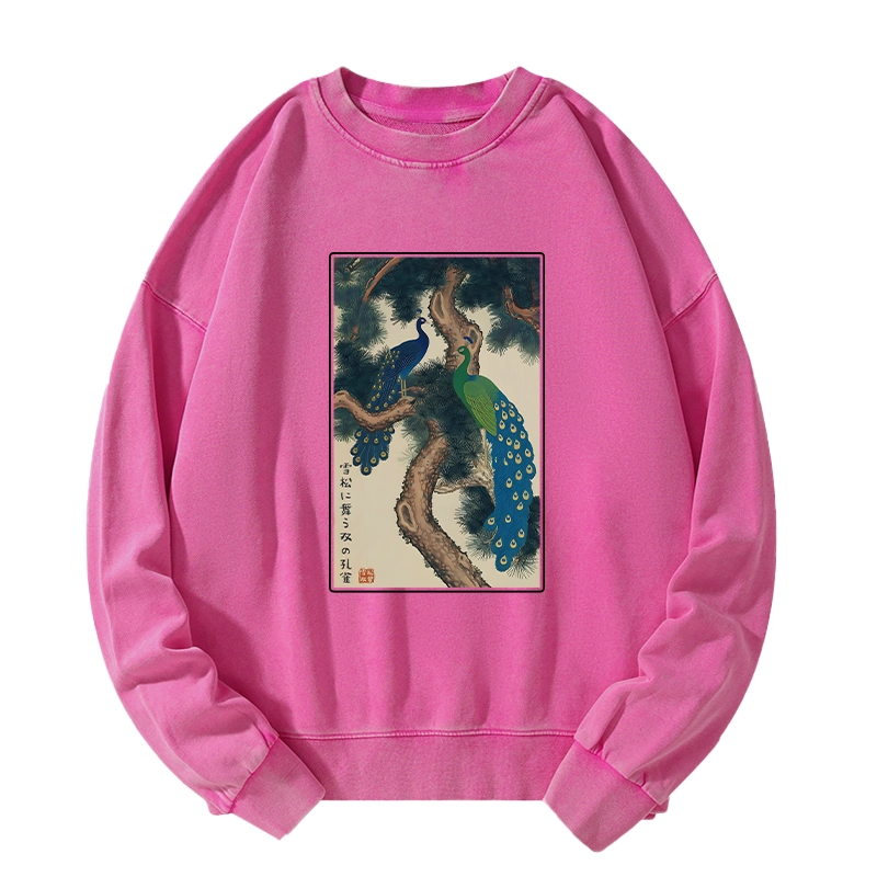 Tokyo-Tiger Peacocks in Snowy Pines Washed Sweatshirt