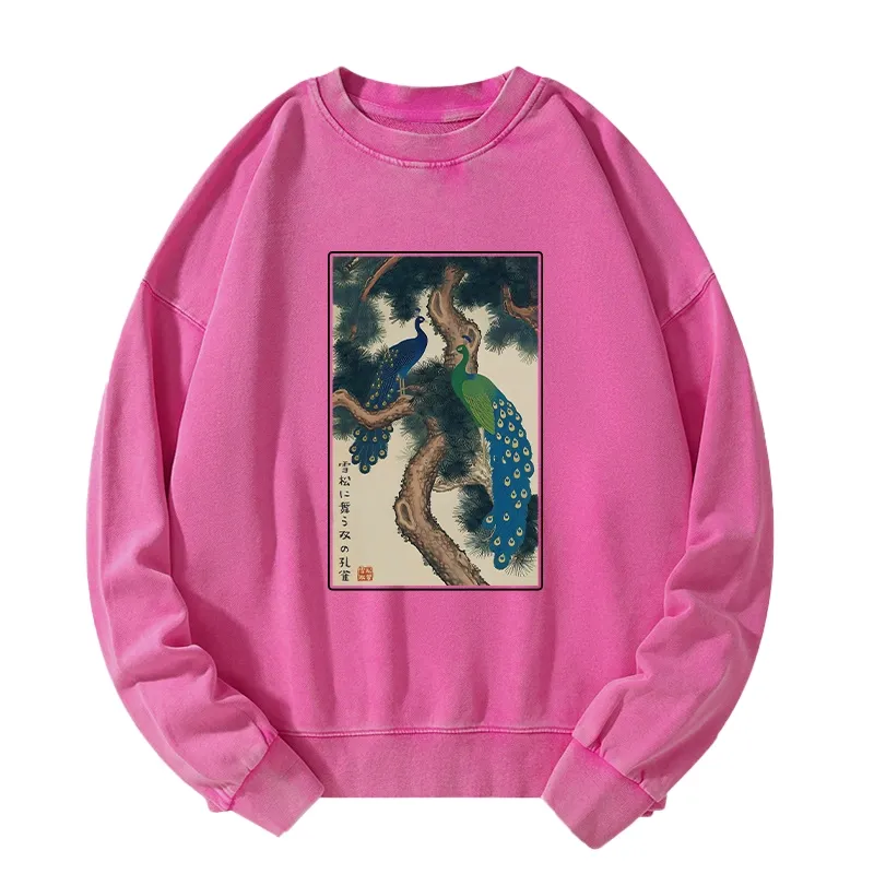 Tokyo-Tiger Peacocks in Snowy Pines Washed Sweatshirt