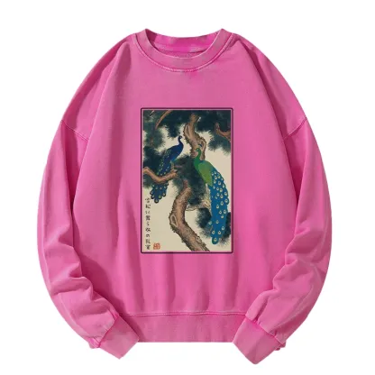 Tokyo-Tiger Peacocks in Snowy Pines Washed Sweatshirt