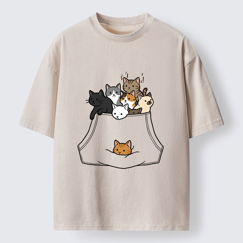 Tokyo-Tiger Cats With Pockets Full Washed T-Shirt