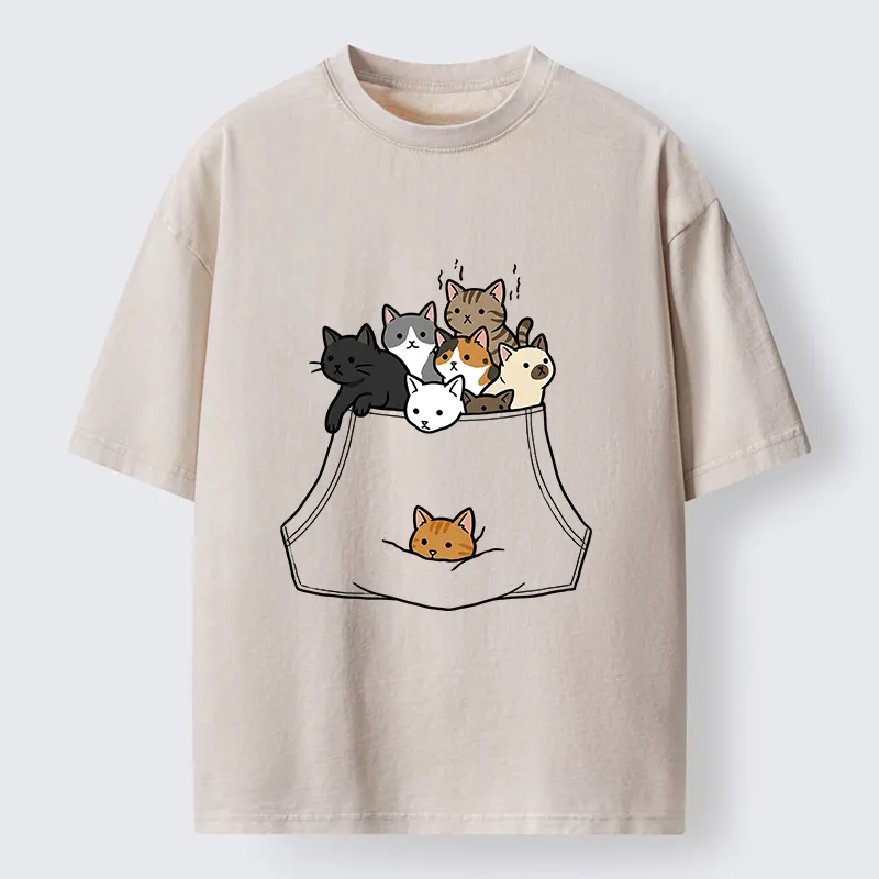 Tokyo-Tiger Cats With Pockets Full Washed T-Shirt