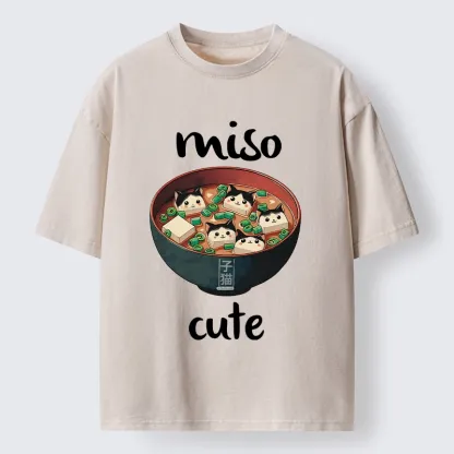 Tokyo-Tiger Cats In A Bowl Of Miso Washed T-Shirt