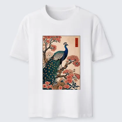 Tokyo-Tiger Vintage Peacock Ukiyoe Print Classic T-Shirt