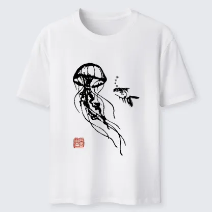 Tokyo-Tiger Ink Wash Jellyfish And Fish Classic T-Shirt