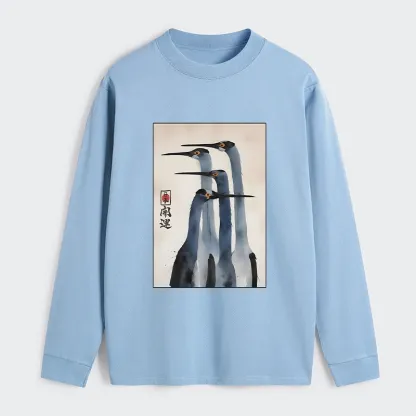 Tokyo-Tiger Retro Sandhill Crane Classic Long Sleeve T-Shirt
