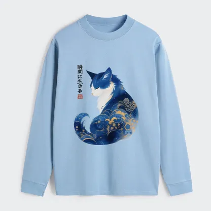 Tokyo-Tiger Retro Zen Cat: Living the Present Classic Long Sleeve T-Shirt