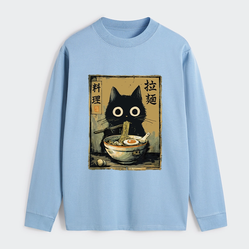 Tokyo-Tiger Cute Black Cat Eating Ramen Japan Classic Long Sleeve T-Shirt