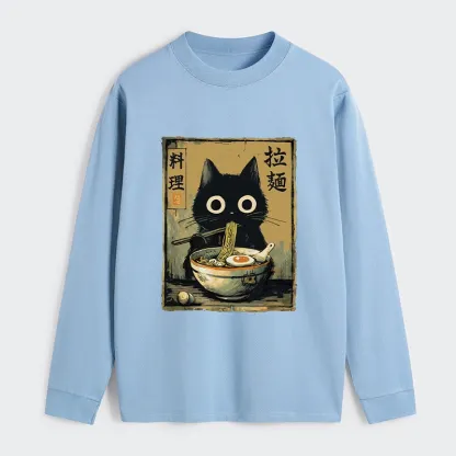 Tokyo-Tiger Cute Black Cat Eating Ramen Japan Classic Long Sleeve T-Shirt