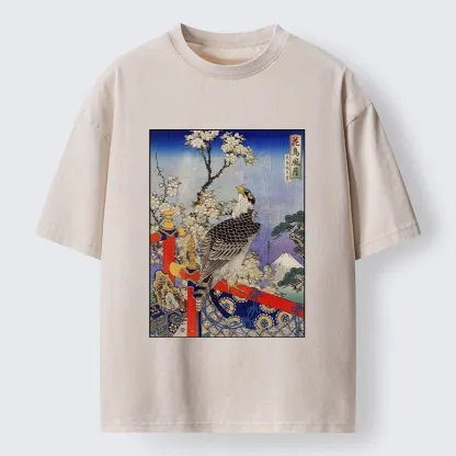 Tokyo-Tiger Sakura, Eagle And Mount Fuji In Ukiyo-E Washed T-Shirt