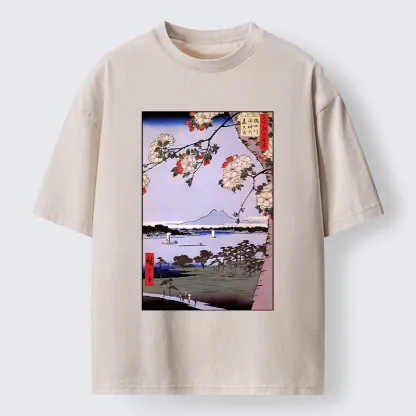 Tokyo-Tiger Vintage Japanese Print: Sakura And Fuji Washed T-Shirt
