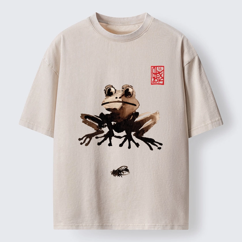 Tokyo-Tiger Ink Wash Frog And Its Tiny Prey Washed T-Shirt