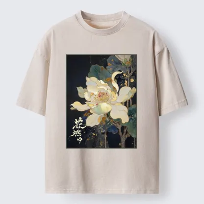 Tokyo-Tiger Lotus Adorned With Golden Specks Washed T-Shirt