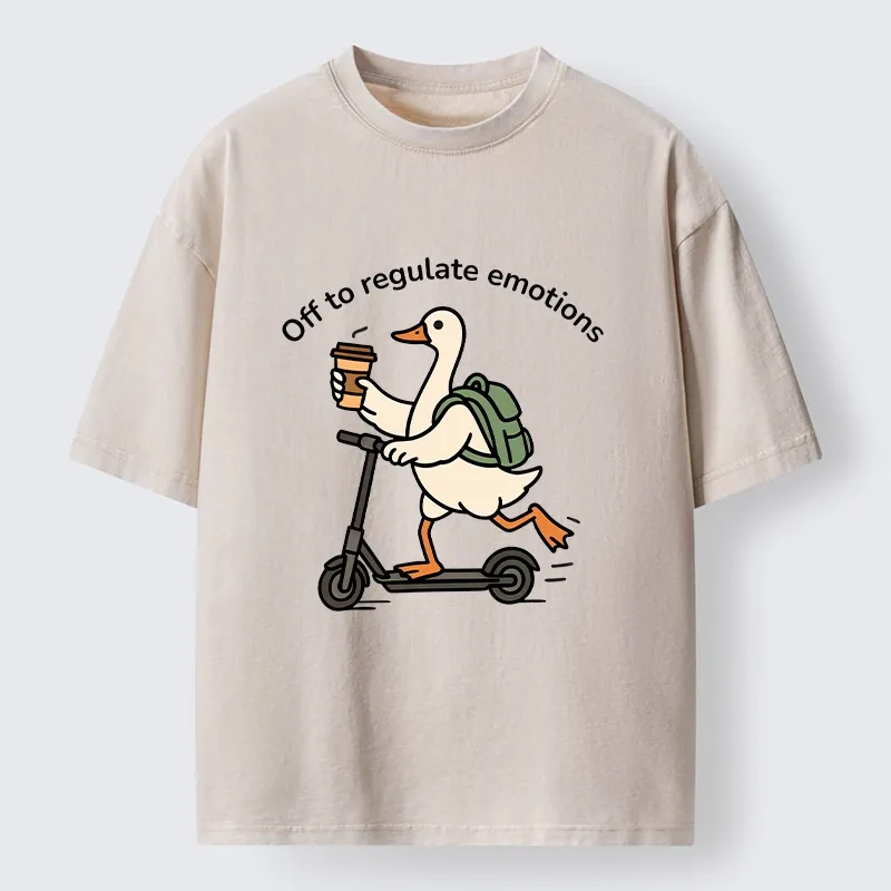 Tokyo-Tiger Scooter-Riding Duck’s Self-Care Washed T-Shirt