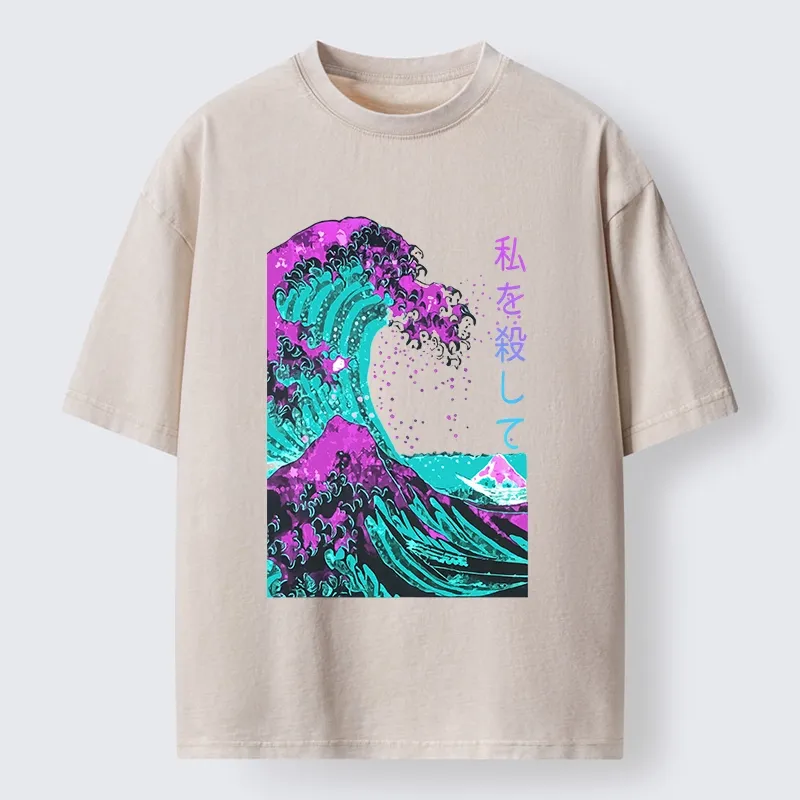 Tokyo-Tiger Neon Great Wave Off Kanagawa Washed T-Shirt