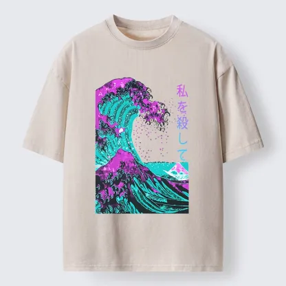 Tokyo-Tiger Neon Great Wave Off Kanagawa Washed T-Shirt