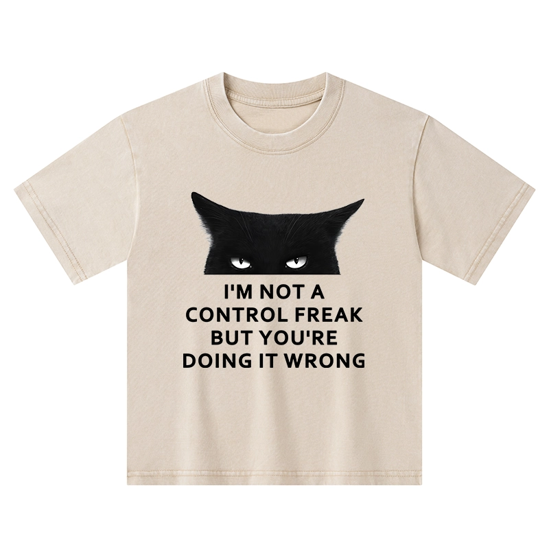 Tokyo-Tiger Control Freak Funny Kids Washed T-Shirt