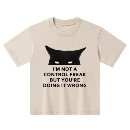 Tokyo-Tiger Control Freak Funny Kids Washed T-Shirt