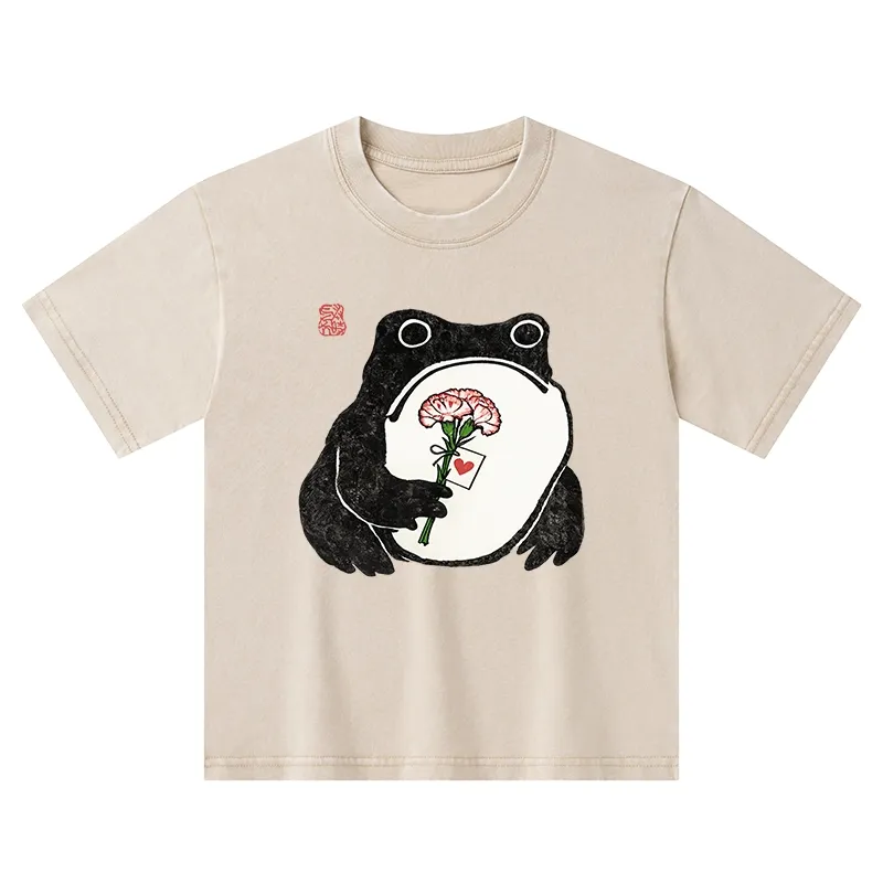 Tokyo-Tiger The Frog Holding A Carnation Kids Washed T-Shirt