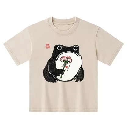 Tokyo-Tiger The Frog Holding A Carnation Kids Washed T-Shirt