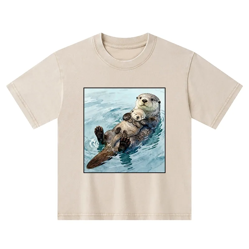 Tokyo-Tiger Adorable Sea Otters Kids Washed T-Shirt