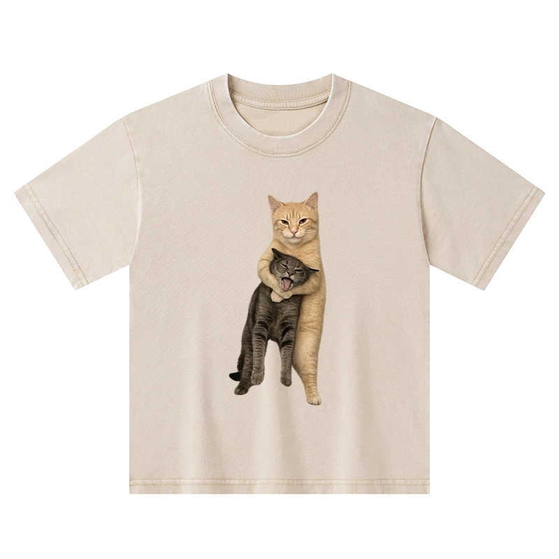 Tokyo-Tiger Orange Cat’s Tight Embrace Kids Washed T-Shirt