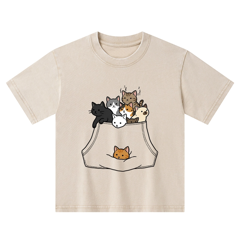 Tokyo-Tiger Cats With Pockets Full Kids Washed T-Shirt