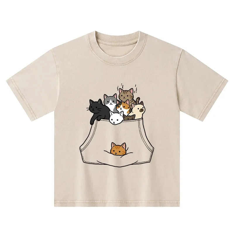 Tokyo-Tiger Cats With Pockets Full Kids Washed T-Shirt