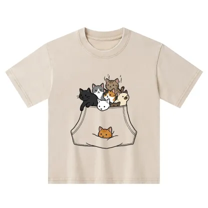Tokyo-Tiger Cats With Pockets Full Kids Washed T-Shirt