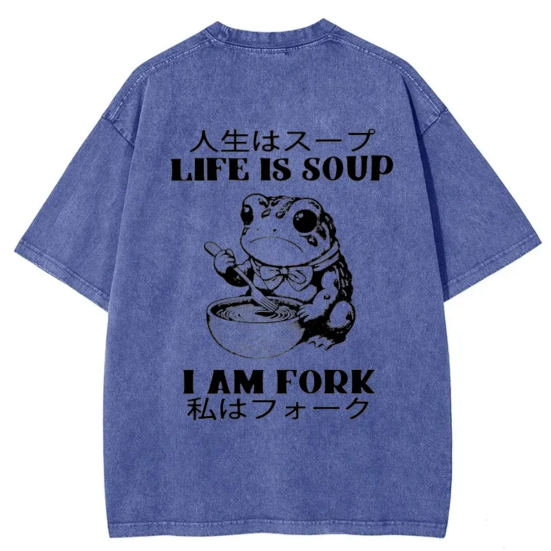 Tokyo-Tiger Life Is Soup I Am Fork Back Washed T-Shirt