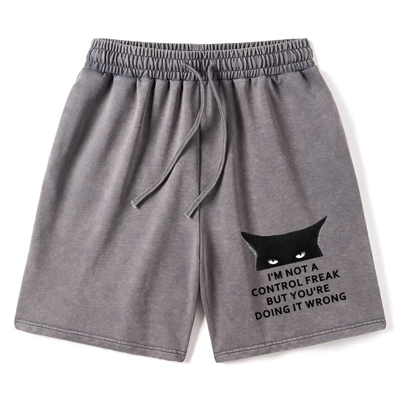 Tokyo-Tiger Control Freak Funny Washed Shorts Sale