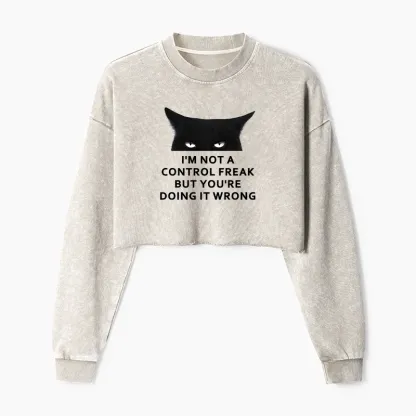 Tokyo-Tiger Control Freak Funny Washed Crop Sweatshirt