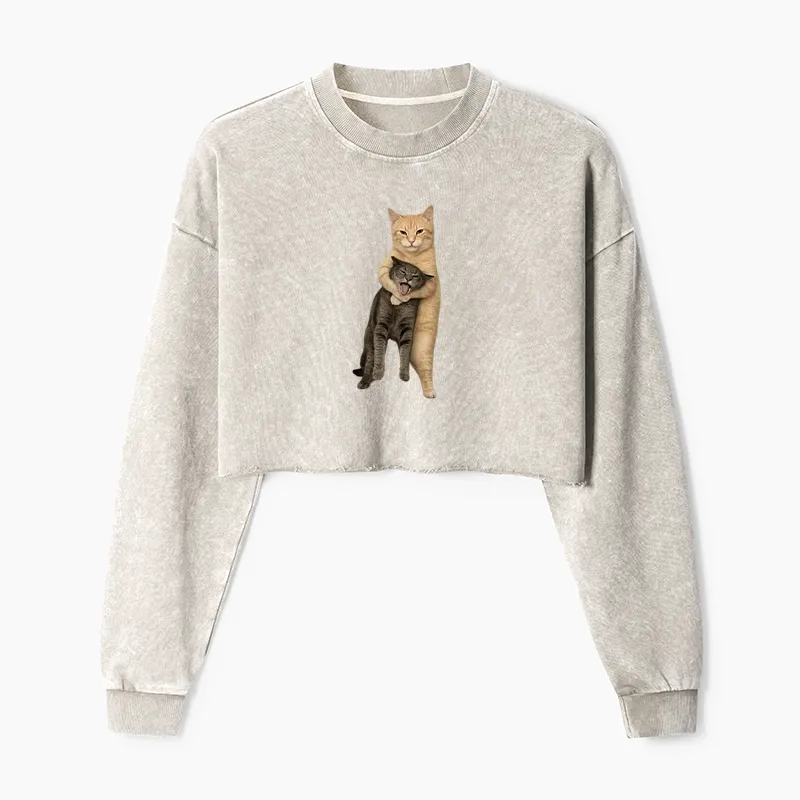 Tokyo-Tiger Orange Cat’s Tight Embrace Washed Crop Sweatshirt Sale