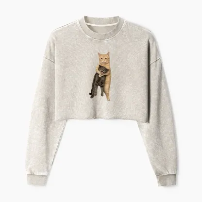 Tokyo-Tiger Orange Cat’s Tight Embrace Washed Crop Sweatshirt