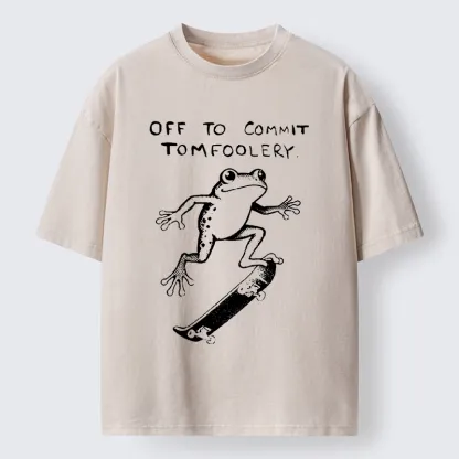 Tokyo-Tiger Playful Frog Skateboarding Washed T-Shirt