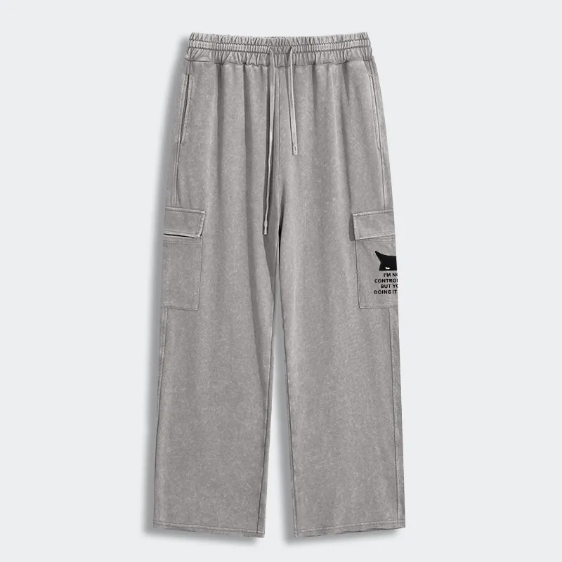 Tokyo-Tiger Control Freak Funny Washed Utility Sweatpants Sale