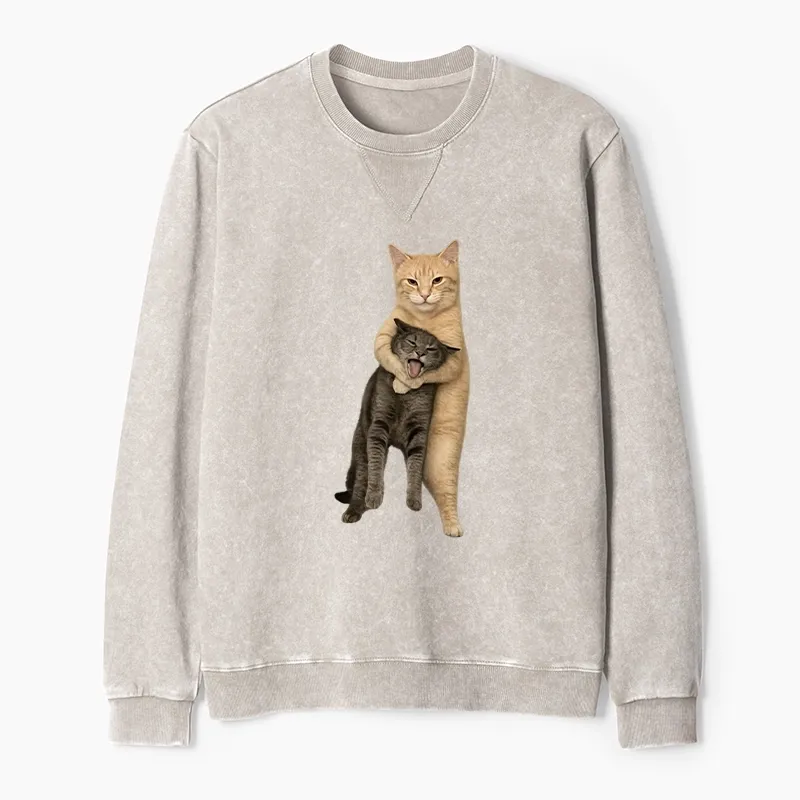 Tokyo-Tiger Orange Cat’s Tight Embrace Washed Terry Sweatshirt