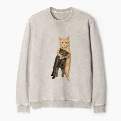 Tokyo-Tiger Orange Cat’s Tight Embrace Washed Terry Sweatshirt