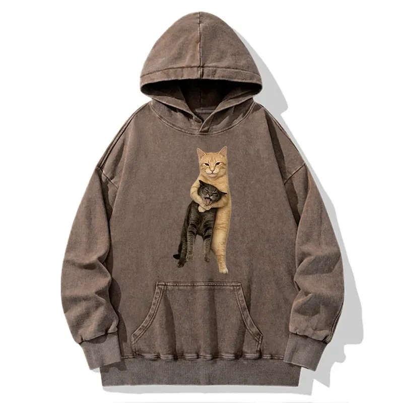Tokyo-Tiger Orange Cat’s Tight Embrace Washed Hoodie
